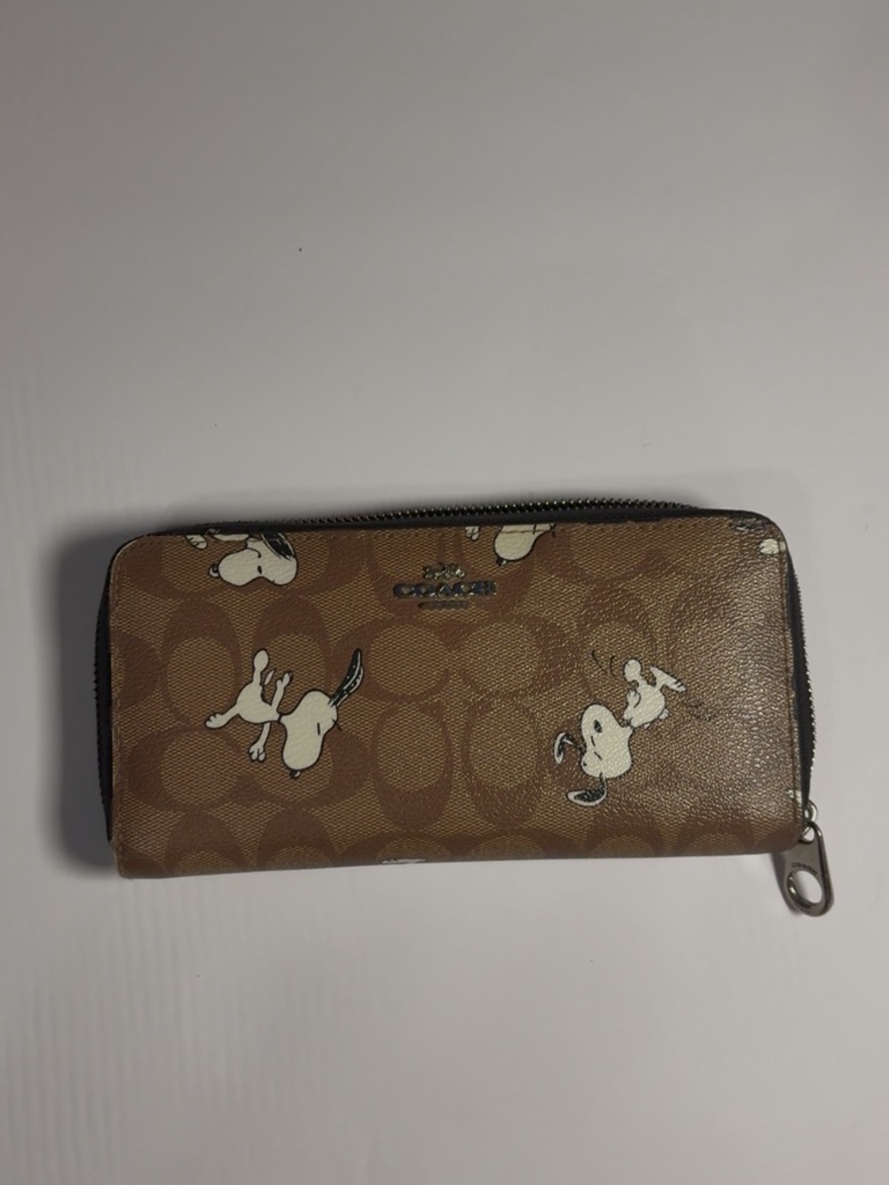 Coach Brown Signature Wallet with White Snoopy Motif